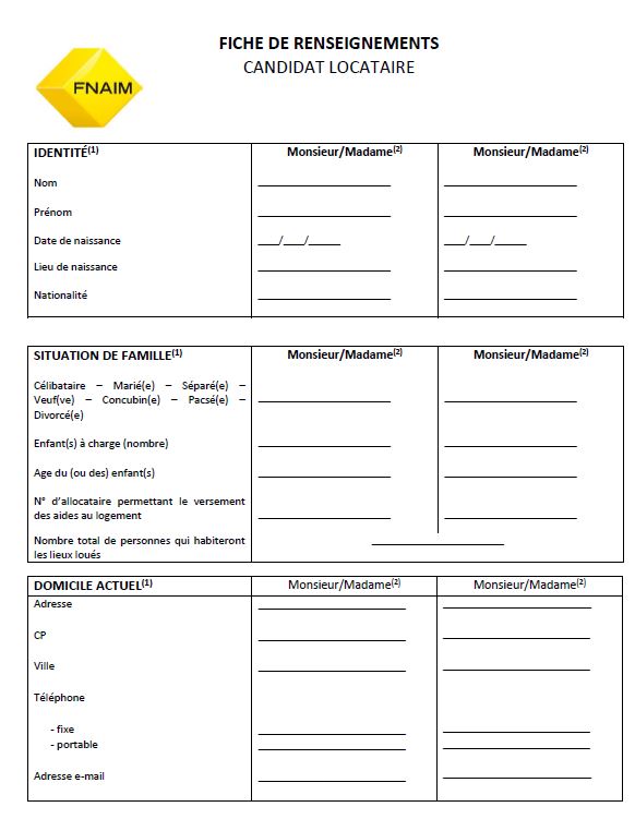 fiche locataire